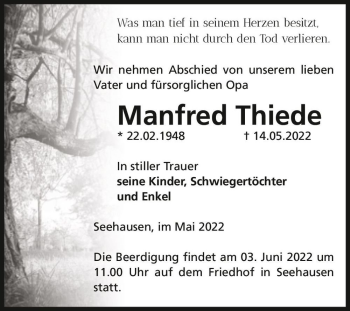Traueranzeige von Manfred Thiede  von Magdeburger Volksstimme