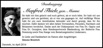 Traueranzeige von Manfred Thiele 
