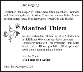 Traueranzeige von Manfred Thiem  von Magdeburger Volksstimme