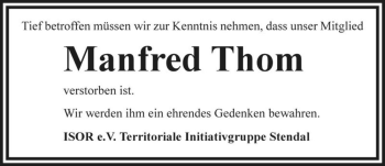 Traueranzeige von Manfred Thom  von Magdeburger Volksstimme