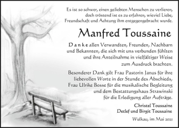 Traueranzeige von Manfred Toussaine  von Magdeburger Volksstimme