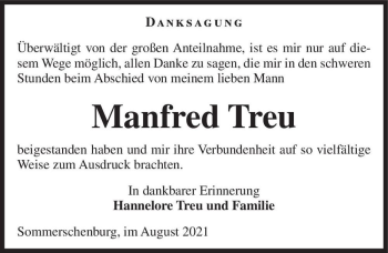 Traueranzeige von Manfred Treu  von Magdeburger Volksstimme