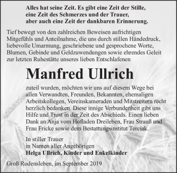 Traueranzeige von Manfred Ullrich  von Magdeburger Volksstimme