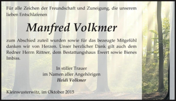 Traueranzeige von Manfred Volkmer  von Magdeburger Volksstimme