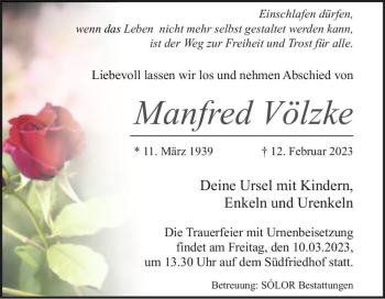 Traueranzeige von Manfred Völzke  von Magdeburger Volksstimme