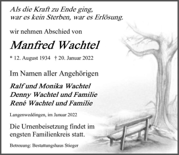 Traueranzeige von Manfred Wachtel  von Magdeburger Volksstimme