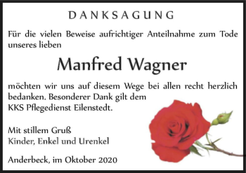 Traueranzeige von Manfred Wagner  von Magdeburger Volksstimme