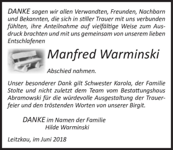 Traueranzeige von Manfred Warminski  von Magdeburger Volksstimme