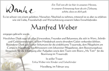 Traueranzeige von Manfred Weber  von Magdeburger Volksstimme