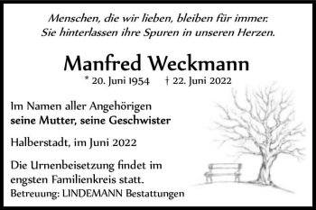 Traueranzeige von Manfred Weckmann  von Magdeburger Volksstimme