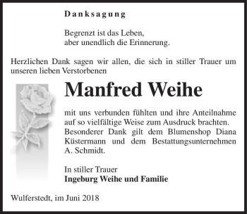 Traueranzeige von Manfred Weihe  von Magdeburger Volksstimme