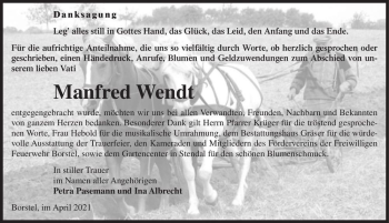 Traueranzeige von Manfred Wendt  von Magdeburger Volksstimme