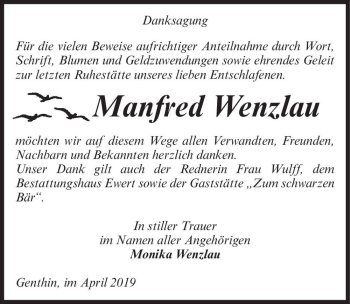 Traueranzeige von Manfred Wenzlau  von Magdeburger Volksstimme