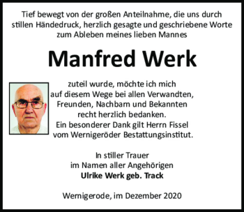 Traueranzeige von Manfred Werk  von Magdeburger Volksstimme
