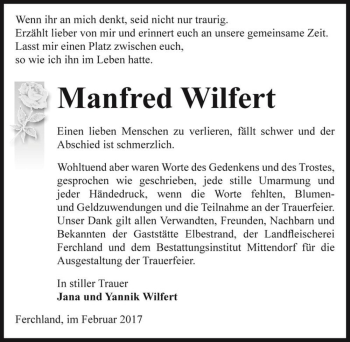 Traueranzeige von Manfred Wilfert  von Magdeburger Volksstimme