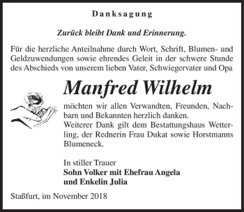 Traueranzeige von Manfred Wilhelm  von Magdeburger Volksstimme