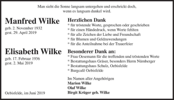 Traueranzeige von Manfred Wilke und Elisabeth Wilke  von Magdeburger Volksstimme