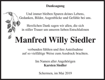 Traueranzeige von Manfred Willy Siedler  von Magdeburger Volksstimme