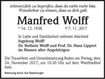 Traueranzeige von Manfred Wolff  von Magdeburger Volksstimme