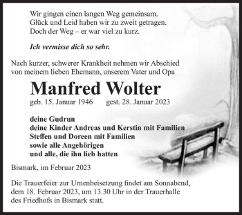 Traueranzeige von Manfred Wolter  von Magdeburger Volksstimme