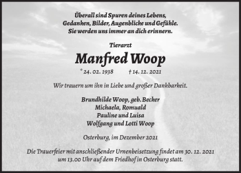 Traueranzeige von Manfred Woop  von Magdeburger Volksstimme