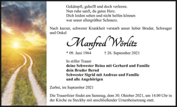 Traueranzeige von Manfred Wörlitz  von Magdeburger Volksstimme