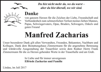 Traueranzeige von Manfred Zacharias  von Magdeburger Volksstimme