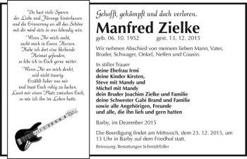 Traueranzeige von Manfred Zielke  von Magdeburger Volksstimme