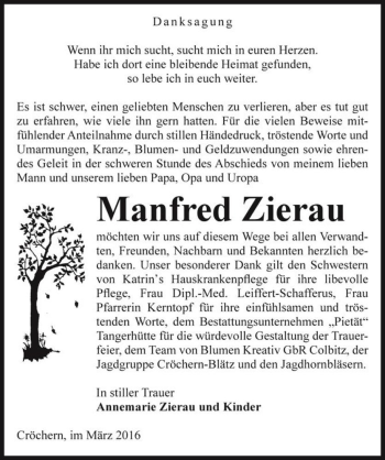 Traueranzeige von Manfred Zierau  von Magdeburger Volksstimme
