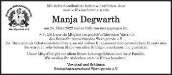 Traueranzeige von Manja Degwarth  von Magdeburger Volksstimme