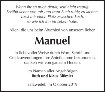 Traueranzeige von Manuel Blümler  von Magdeburger Volksstimme