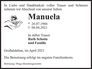 Traueranzeige von Manuela  von Magdeburger Volksstimme