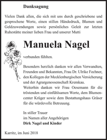Traueranzeige von Manuela Nagel  von Magdeburger Volksstimme