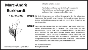 Traueranzeige von Marc-Andrè Burkhardt  von Magdeburger Volksstimme