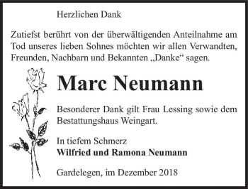 Traueranzeige von Marc Neumann  von Magdeburger Volksstimme