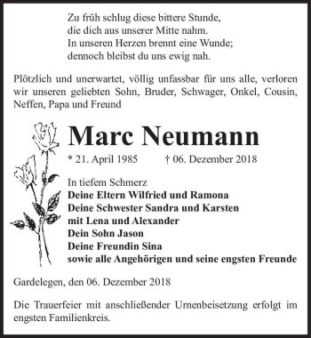 Traueranzeige von Marc Neumann  von Magdeburger Volksstimme