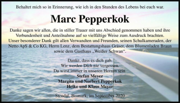 Traueranzeige von Marc Pepperkok  von Magdeburger Volksstimme