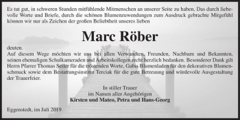 Traueranzeige von Marc Röber  von Magdeburger Volksstimme