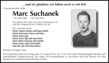 Traueranzeige von Marc Suchanek  von Magdeburger Volksstimme