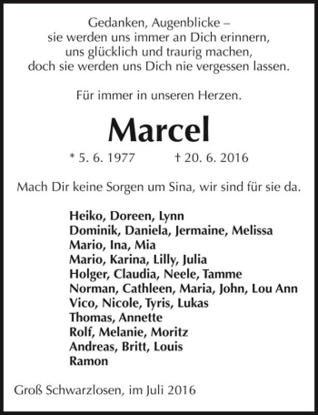Traueranzeige von Marcel  von Magdeburger Volksstimme