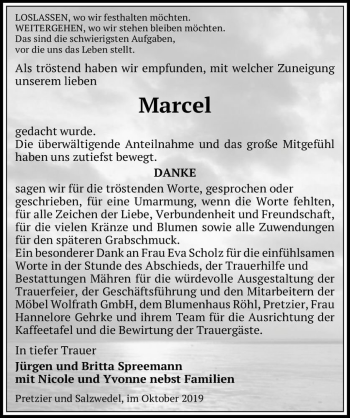 Traueranzeige von Marcel  von Magdeburger Volksstimme