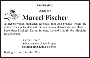 Traueranzeige von Marcel Fischer  von Magdeburger Volksstimme