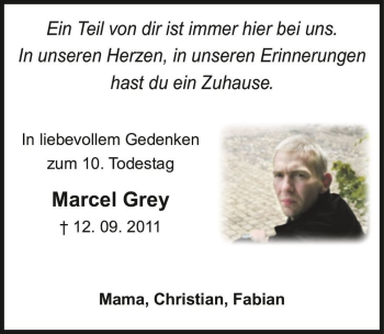 Traueranzeige von Marcel Grey  von Magdeburger Volksstimme