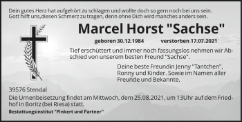 Traueranzeige von Marcel Horst 