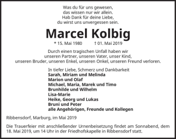 Traueranzeige von Marcel Kolbig  von Magdeburger Volksstimme