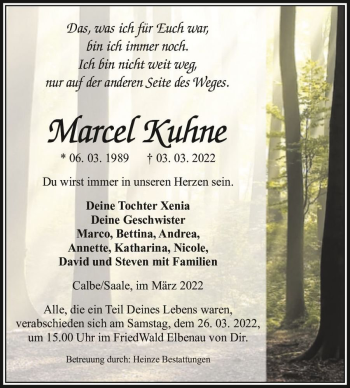 Traueranzeige von Marcel Kuhne  von Magdeburger Volksstimme