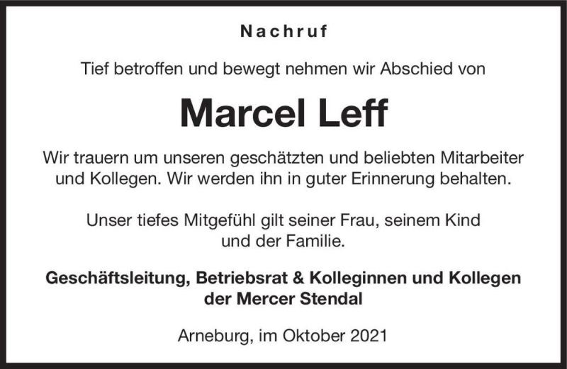  Traueranzeige für Marcel Leff  vom 05.11.2021 aus Magdeburger Volksstimme
