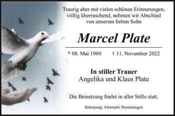Traueranzeige von Marcel Plate  von Magdeburger Volksstimme