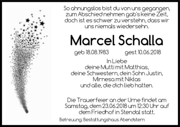 Traueranzeige von Marcel Schalla  von Magdeburger Volksstimme