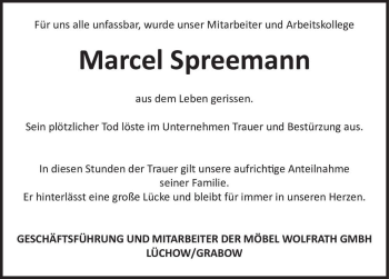 Traueranzeige von Marcel Spreemann  von Magdeburger Volksstimme